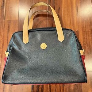 La Tour Eiffel Navy Blue‎ Red Leather Handbag Bag Textured Pebbled Paris Purse